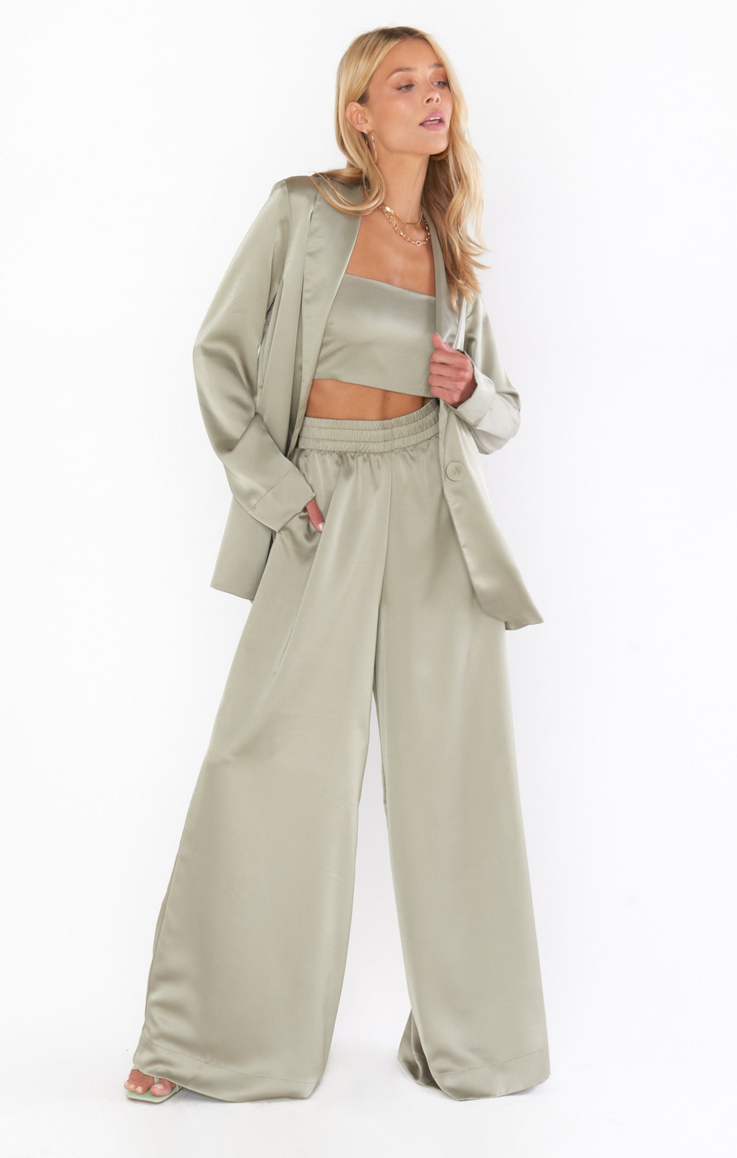 Tucker Top ~ Moss Green Luxe Satin