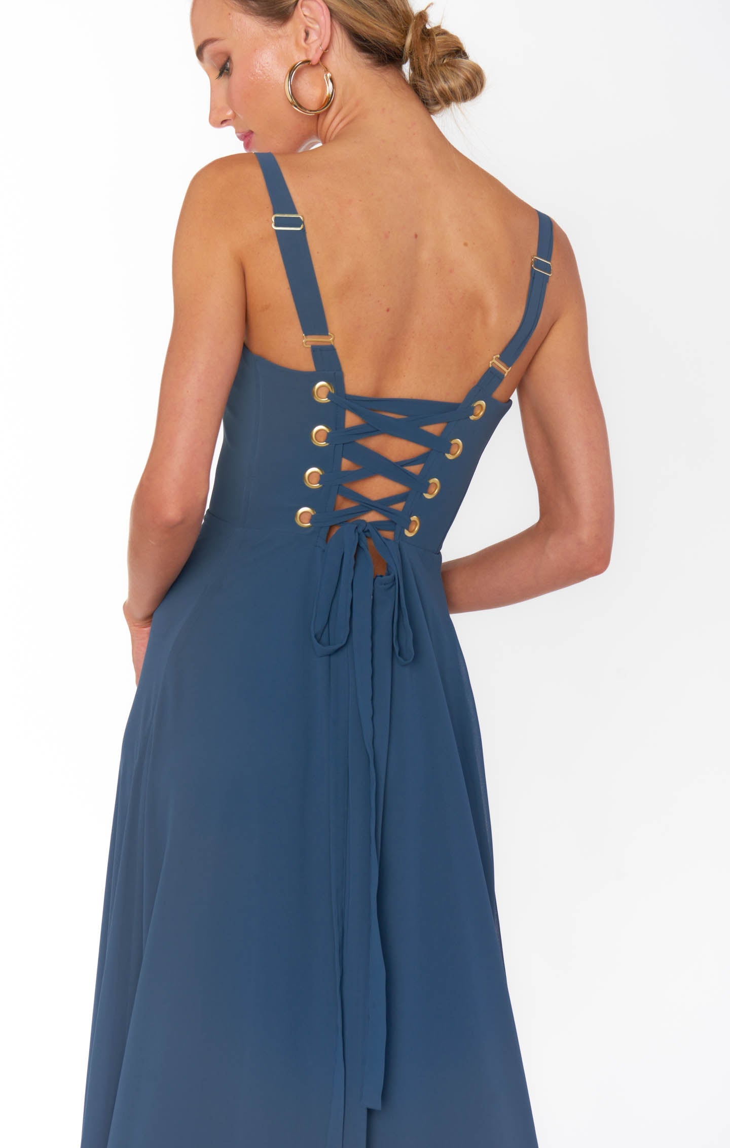 Clarissa Corset Dress ~ Slate Blue Chiffon