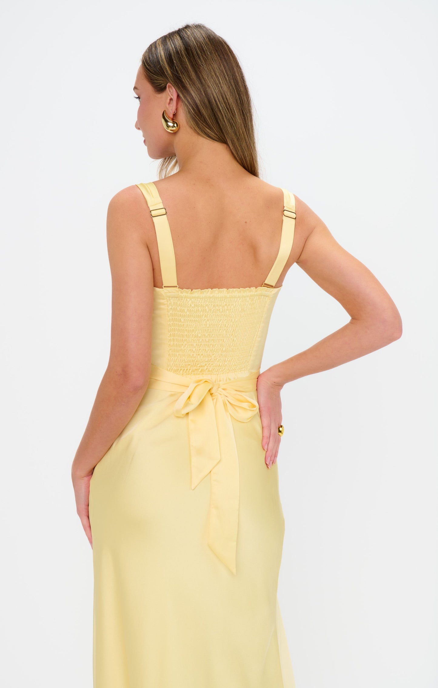 Lana Maxi Dress ~ Pale Yellow Luxe Satin