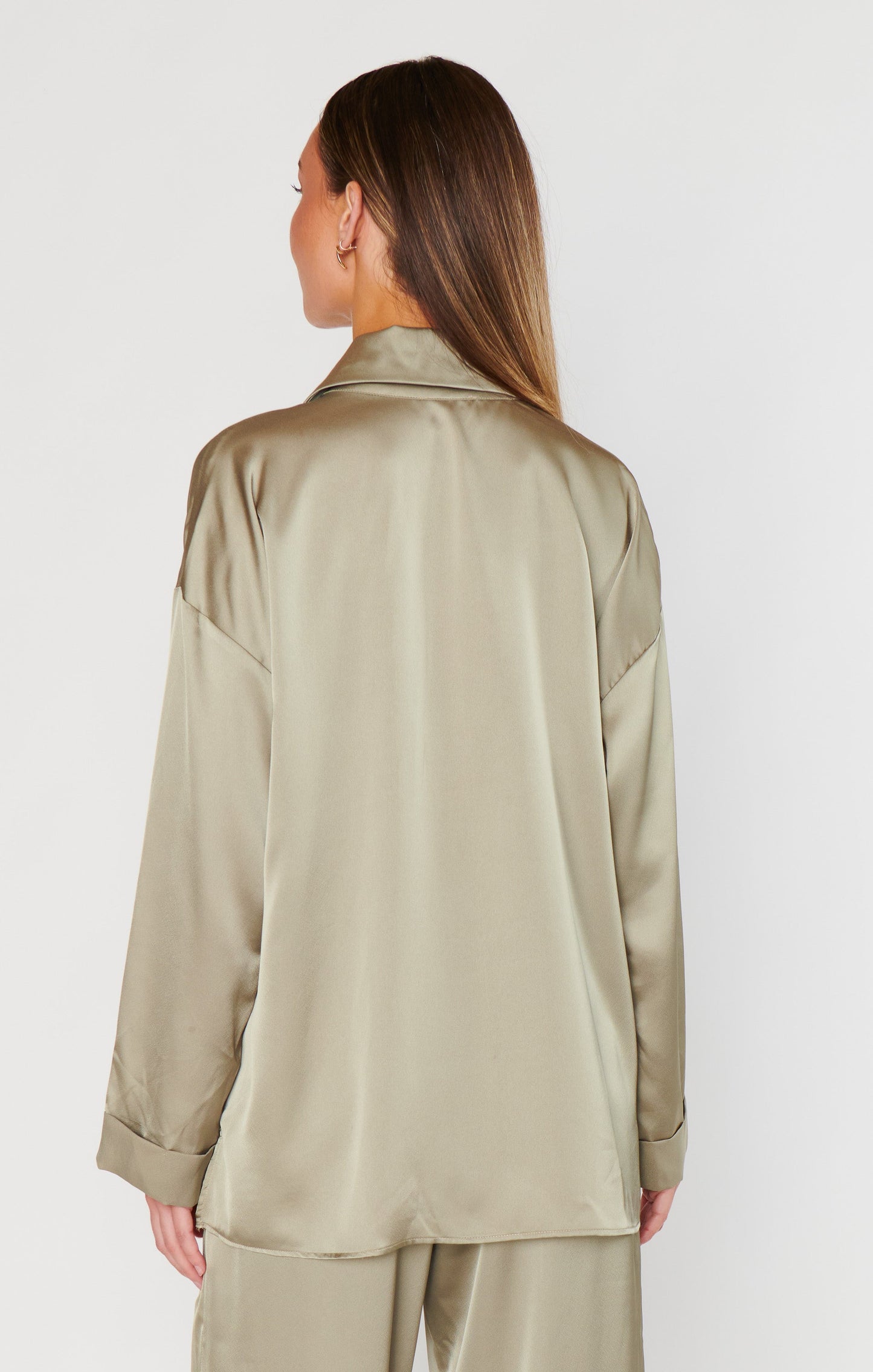 Always and Forever Button Down ~ Moss Green Luxe Satin