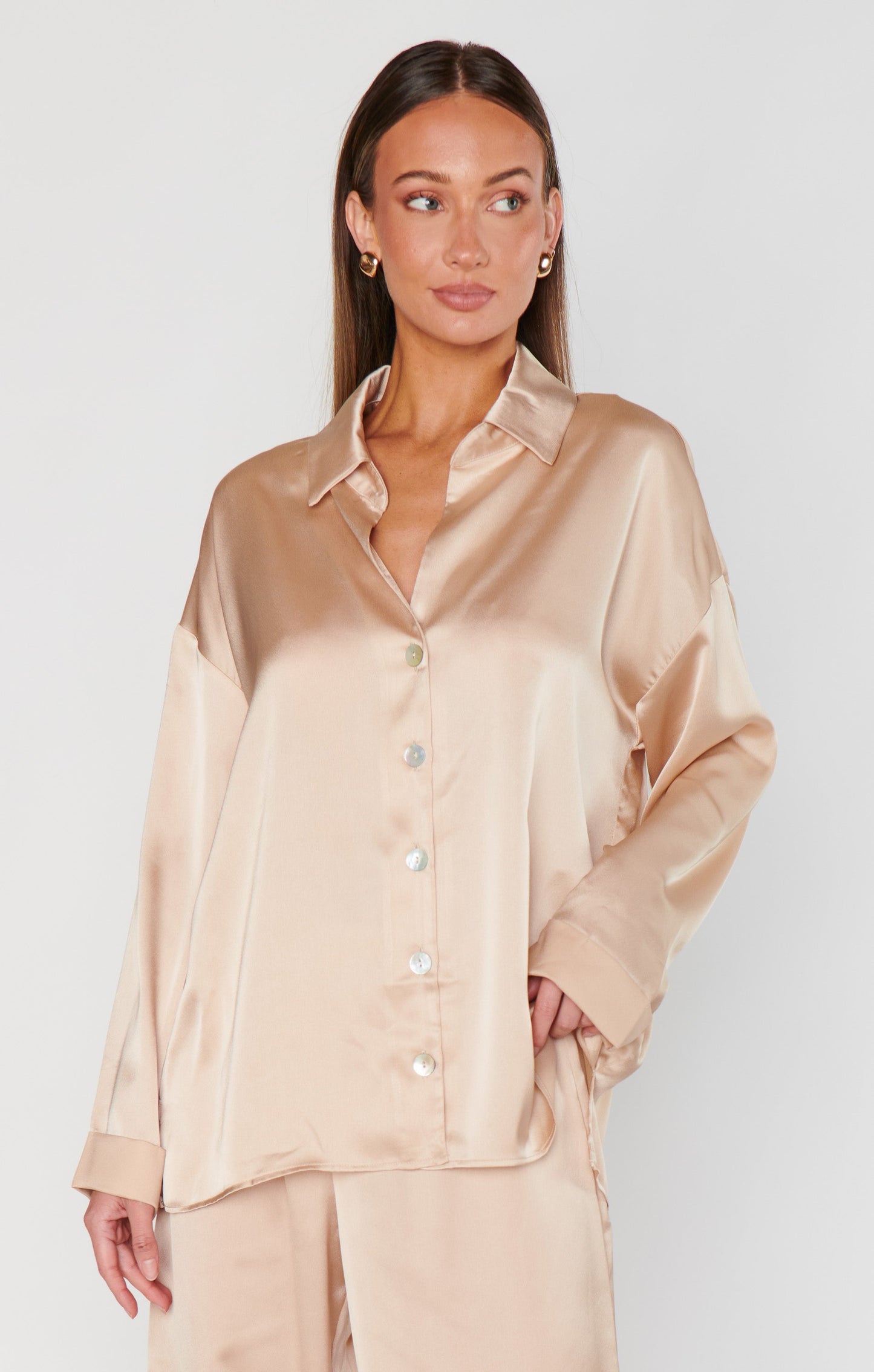Always and Forever Button Down ~ Champagne Luxe Satin