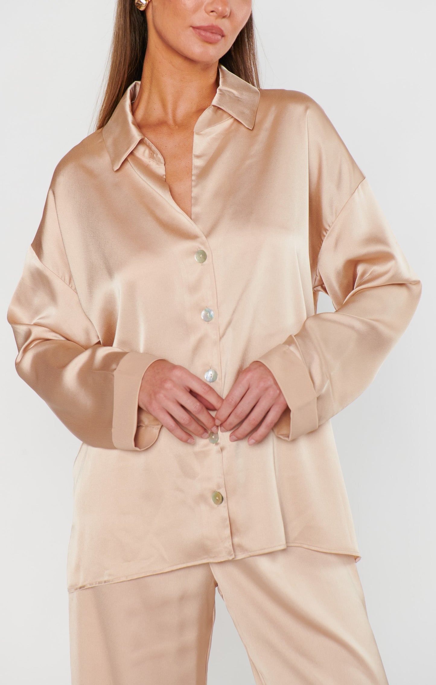 Always and Forever Button Down ~ Champagne Luxe Satin