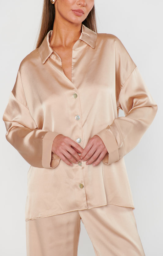 Always and Forever Button Down ~ Champagne Luxe Satin