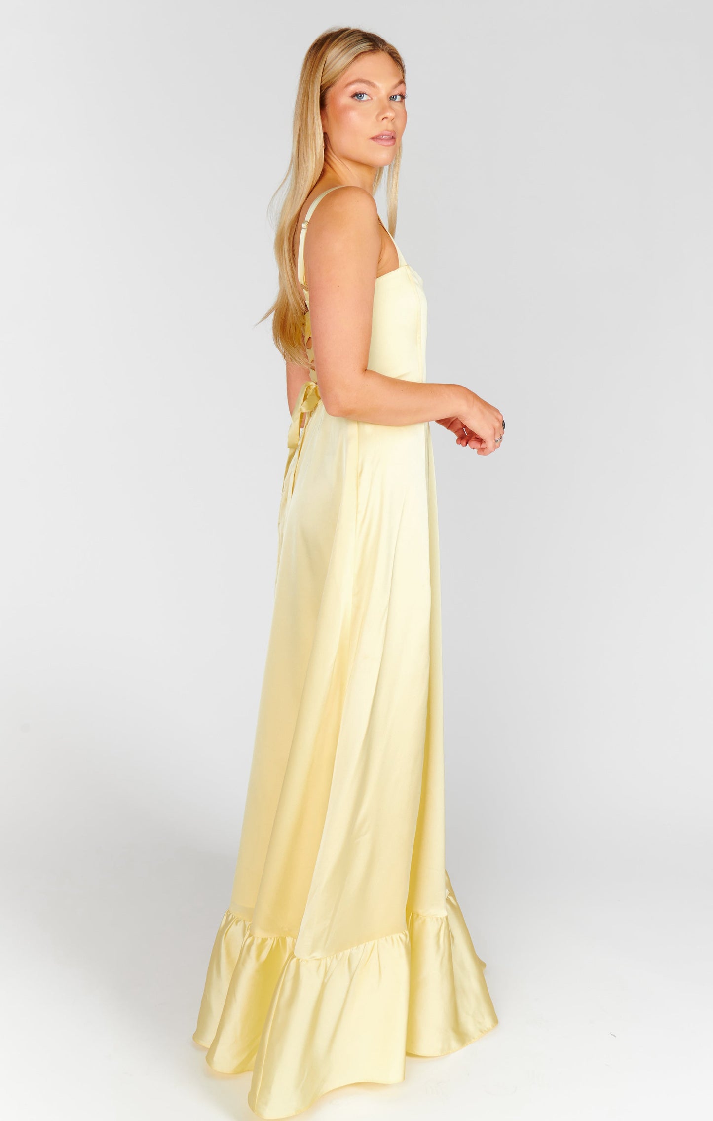 Clarissa Corset Dress ~ Pale Yellow Luxe Satin