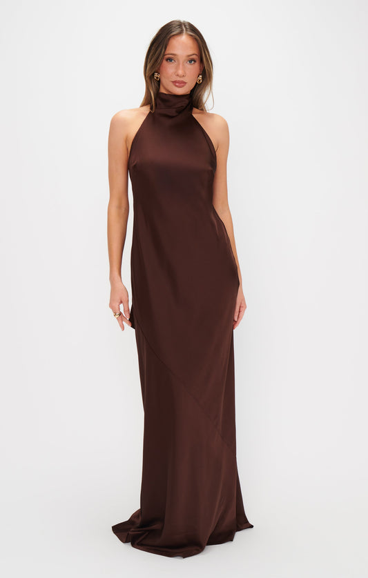 Lisa Maxi Dress ~ Chocolate Luxe Satin