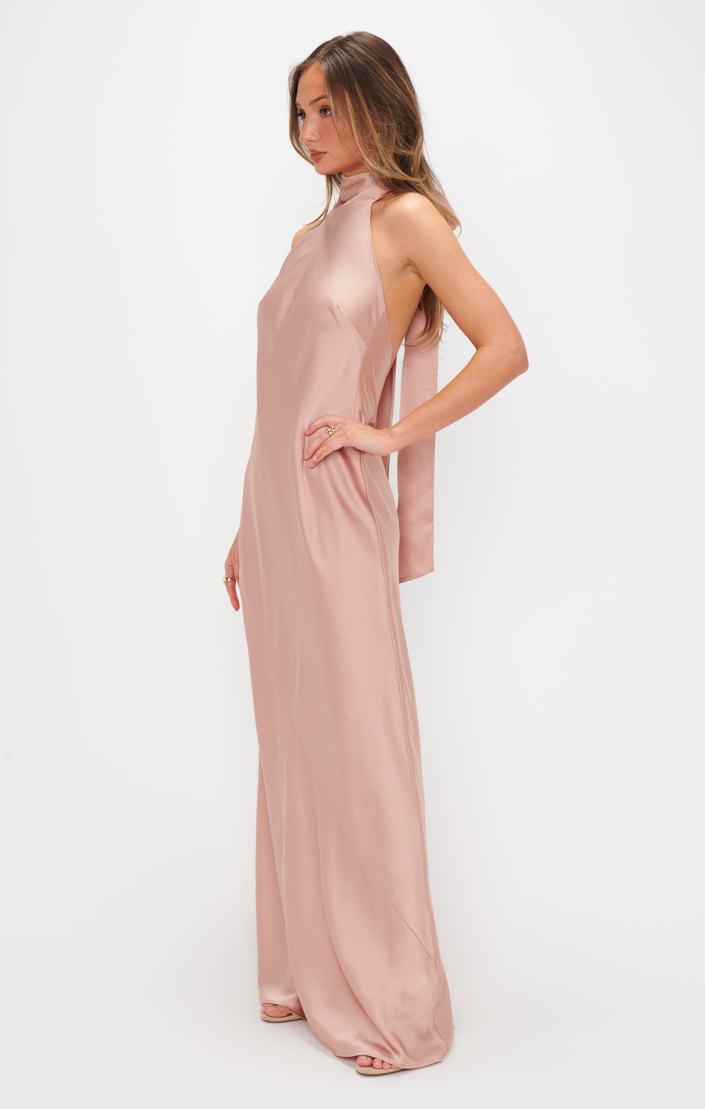 Lisa Maxi Dress ~ Rose Gold Luxe Satin