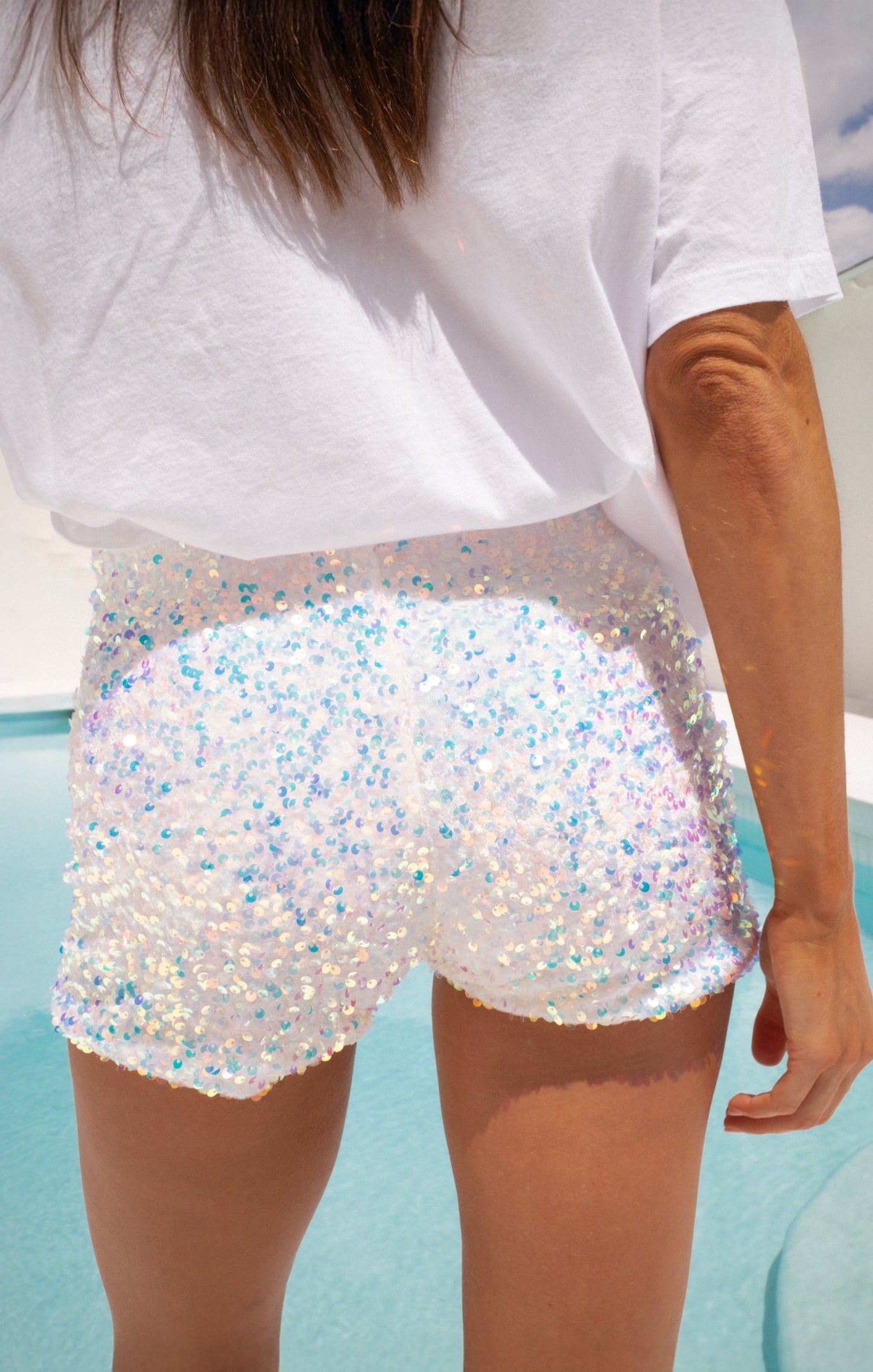 Ziggy Shorts ~ White Sparkle Sequins