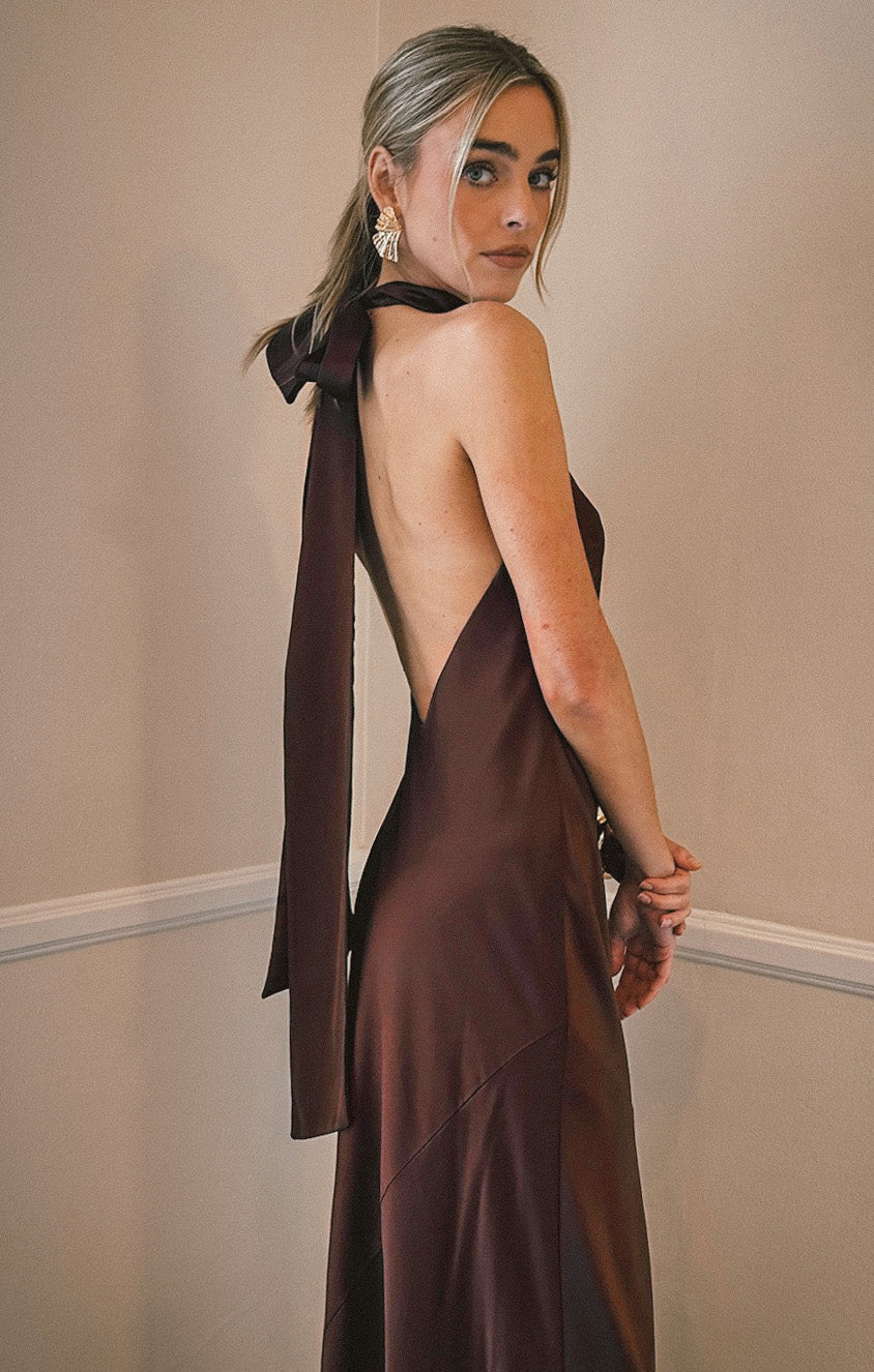 Lisa Maxi Dress ~ Chocolate Luxe Satin
