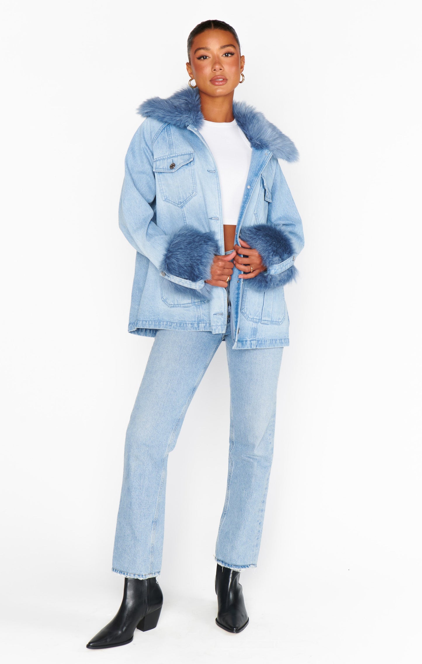 Copenhagen Jacket ~ Drift Indigo with Blue Faux Fur