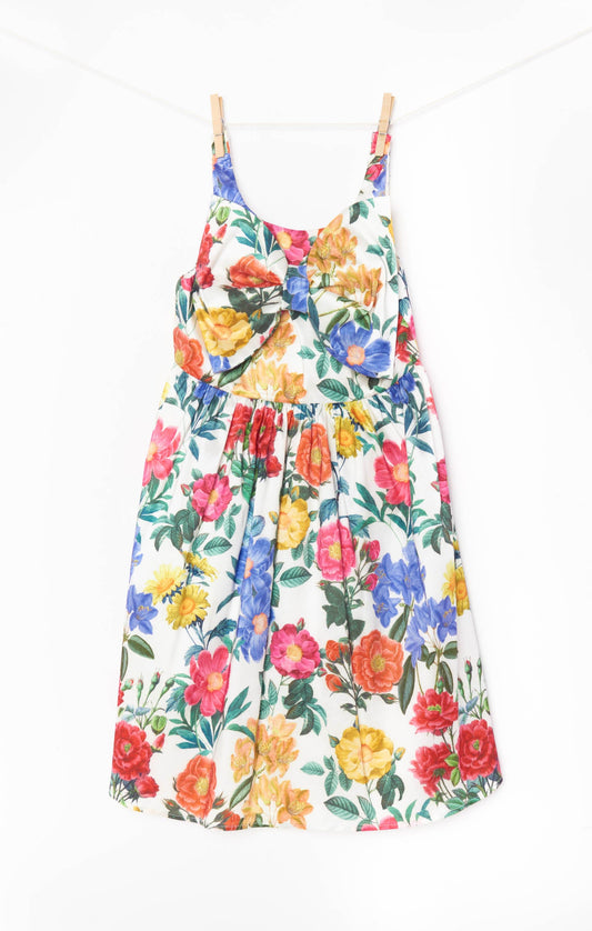 Bow Mini Dress ~ Charm Peony White Taffeta