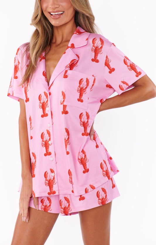 Sunday Morning PJ Set ~ Pink Lobster Jersey