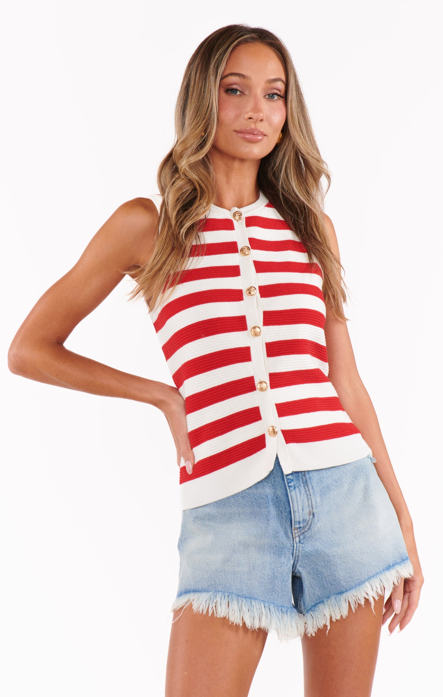 Devin Tank ~ Red Stripe Delight Knit