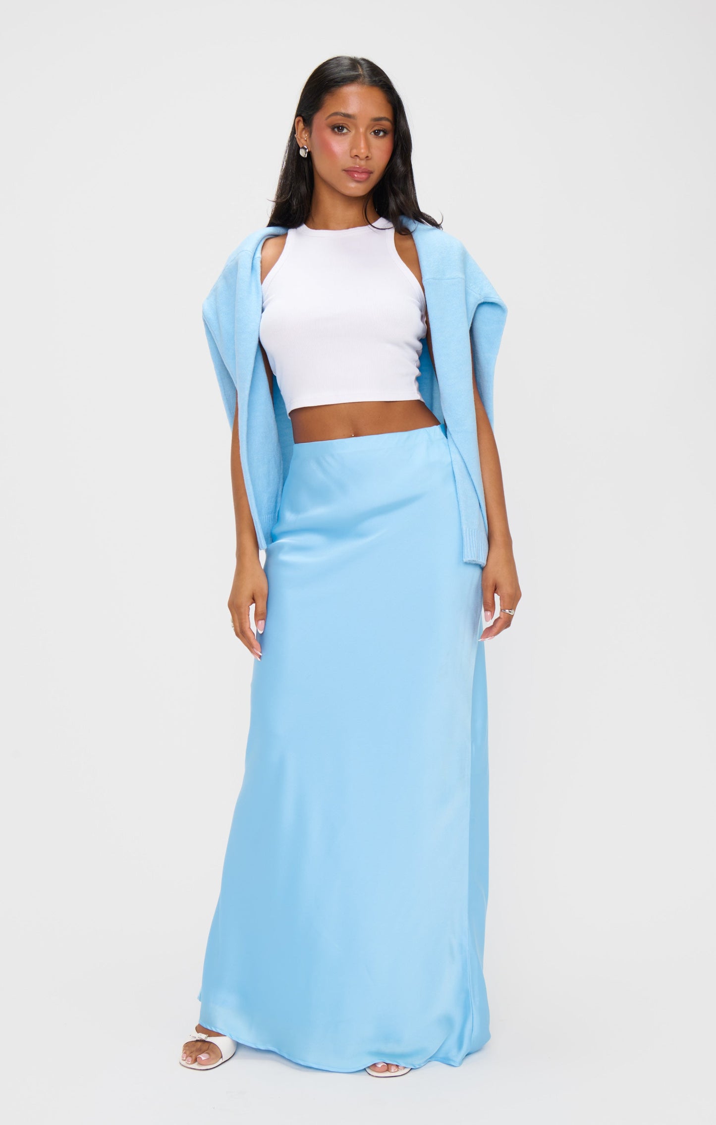 Maxi Slip Skirt ~ Baby Blue Luxe Satin