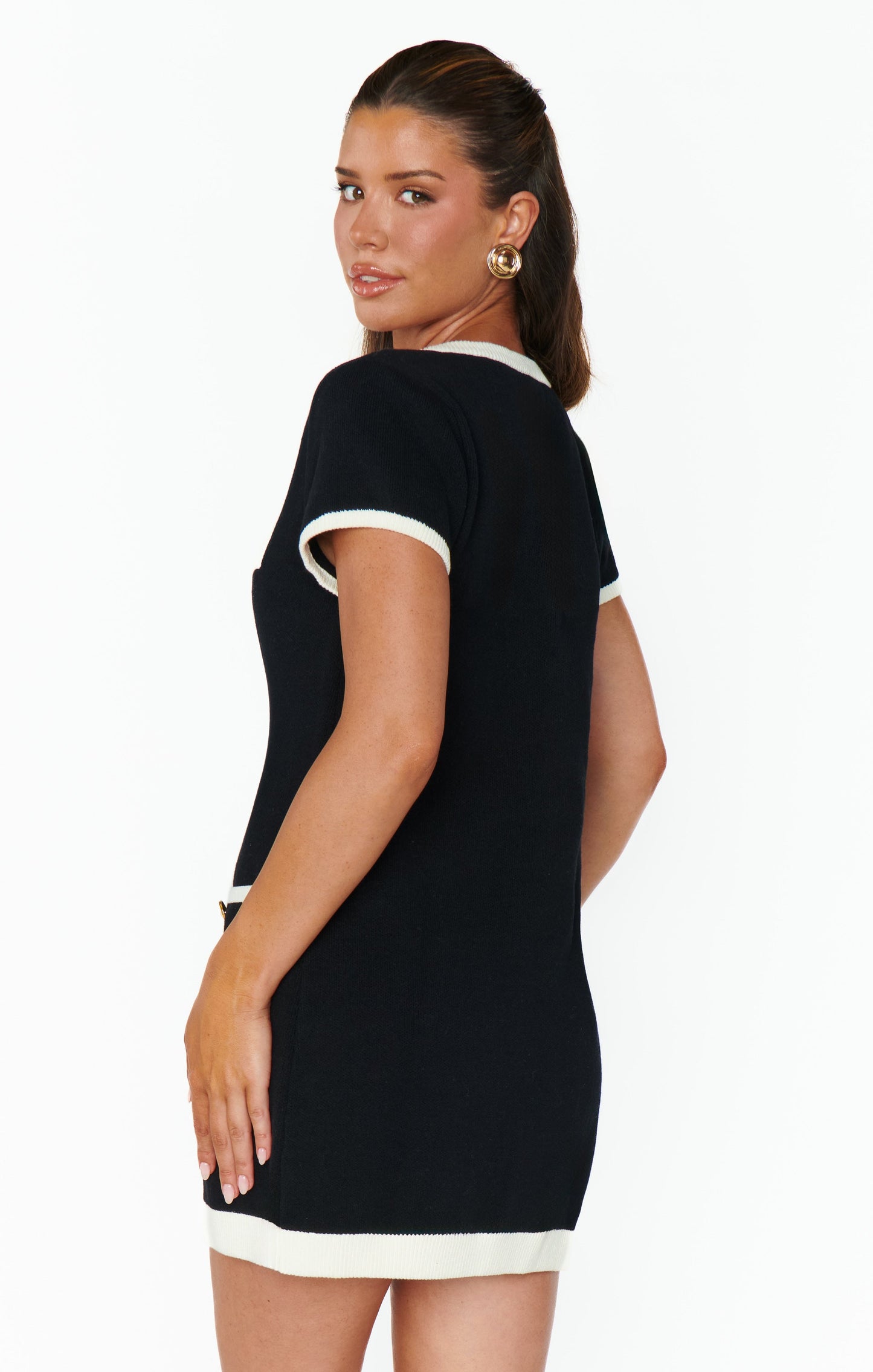 Sofia Sweater Dress ~ Black and Cream Knit
