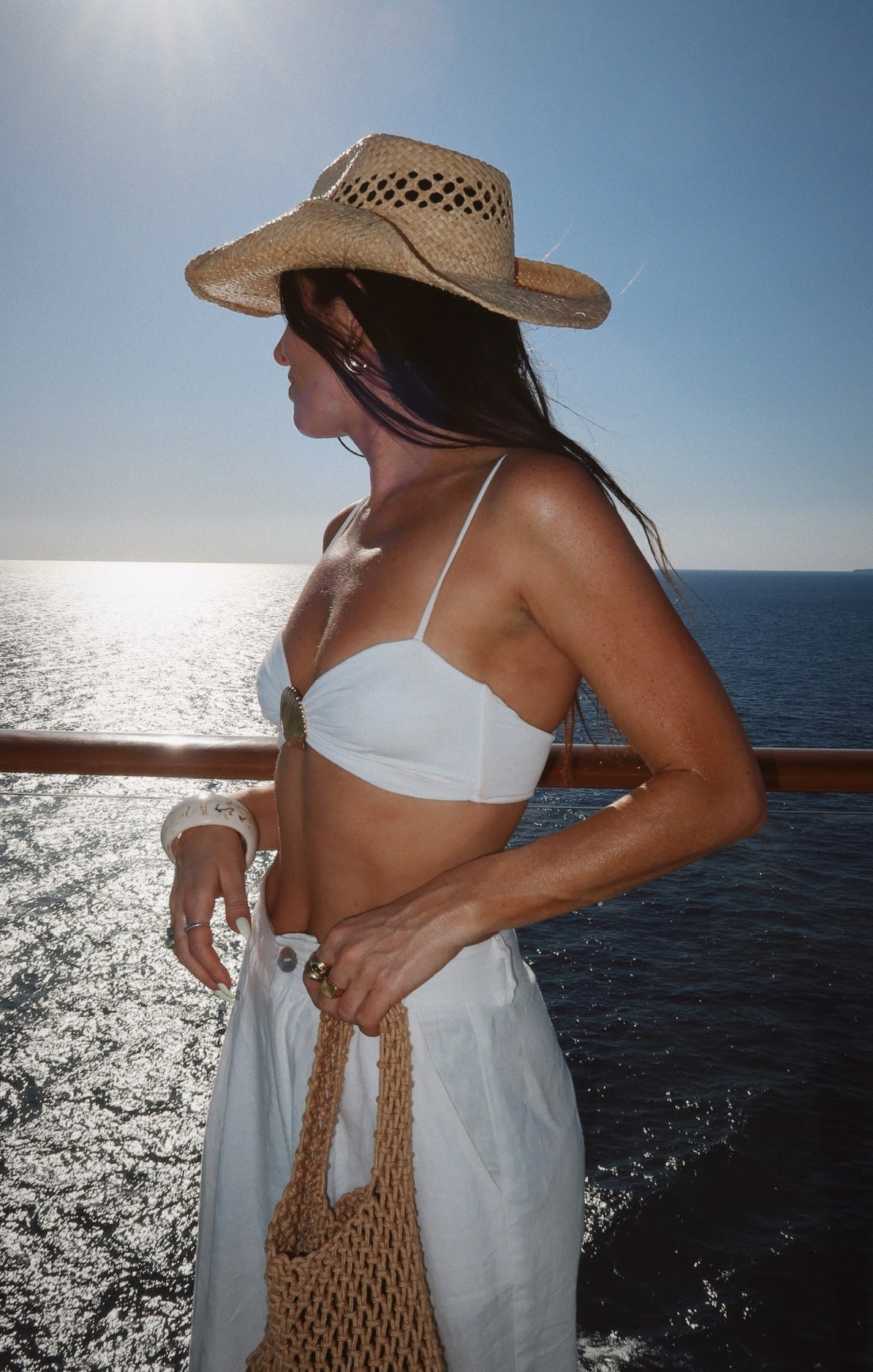 Ibiza Top ~ White with Gold Seashell