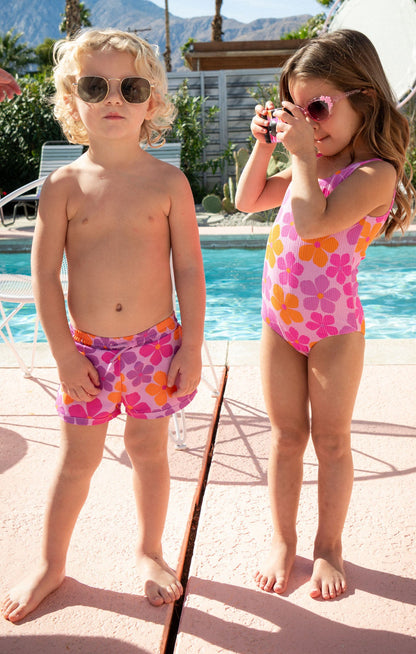 Little Beach Bum Trunks ~ Pink Daisy