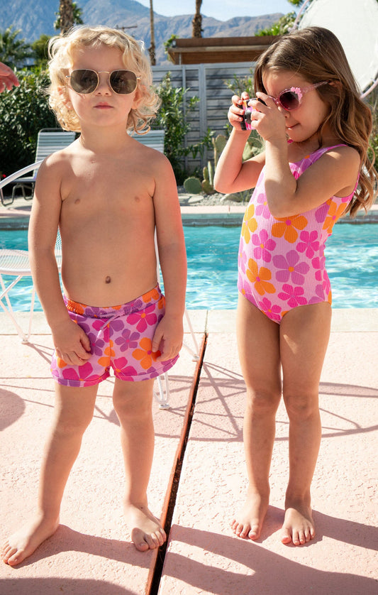 Little Beach Bum Trunks ~ Pink Daisy