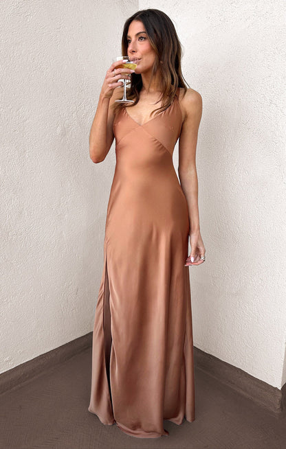 Anderson Maxi Dress ~ Copper Luxe Satin