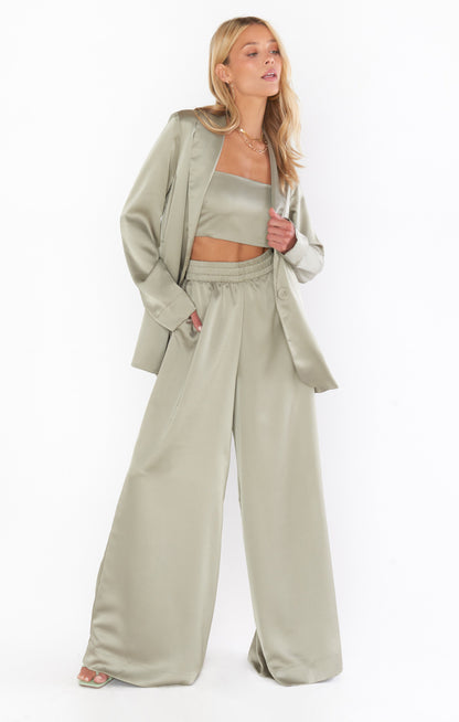 Tucker Top ~ Moss Green Luxe Satin