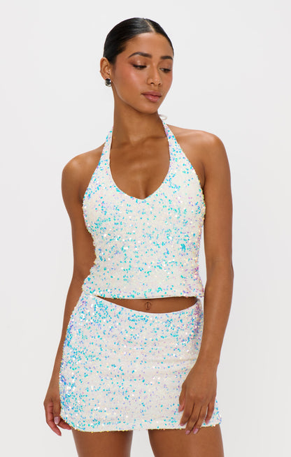 All Night Skort ~ White Sparkle Sequins