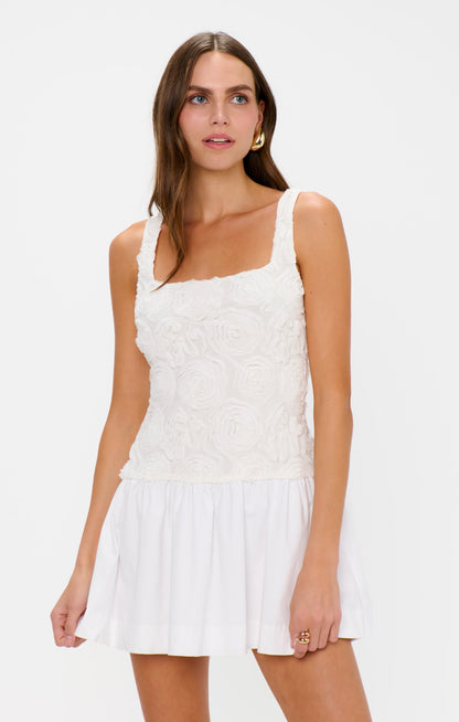 Bradshaw Mini Dress ~ Rosette Mesh White