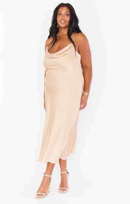Verona Cowl Dress ~ Champagne Luxe Satin