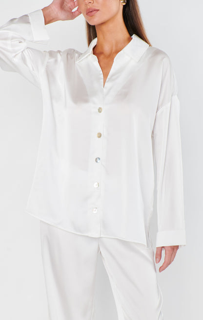 Always and Forever Button Down ~ Ivory Luxe Satin