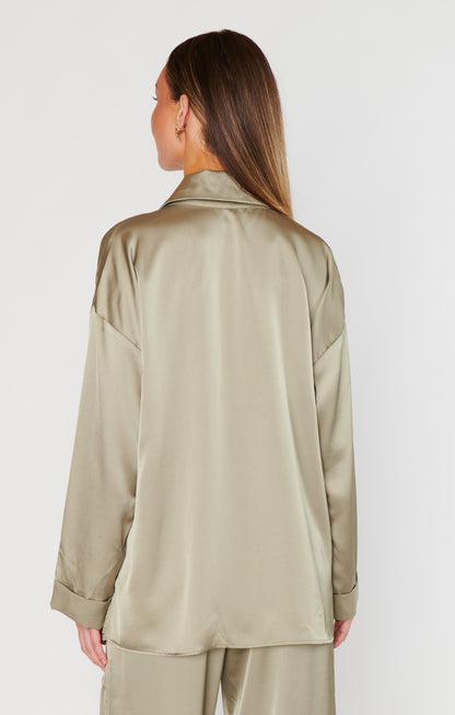 Always and Forever Button Down ~ Moss Green Luxe Satin