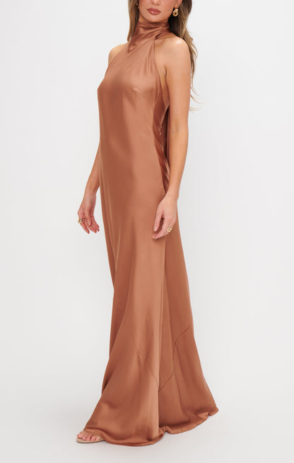 Lisa Maxi Dress ~ Copper Luxe Satin