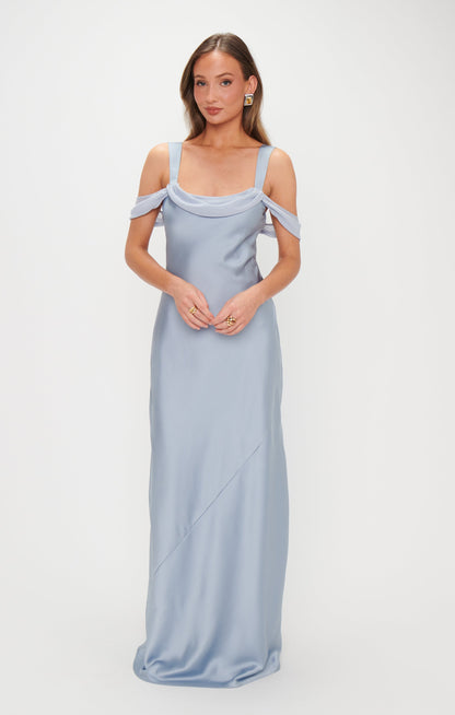 Bella Maxi Dress ~ Steel Blue Luxe Satin