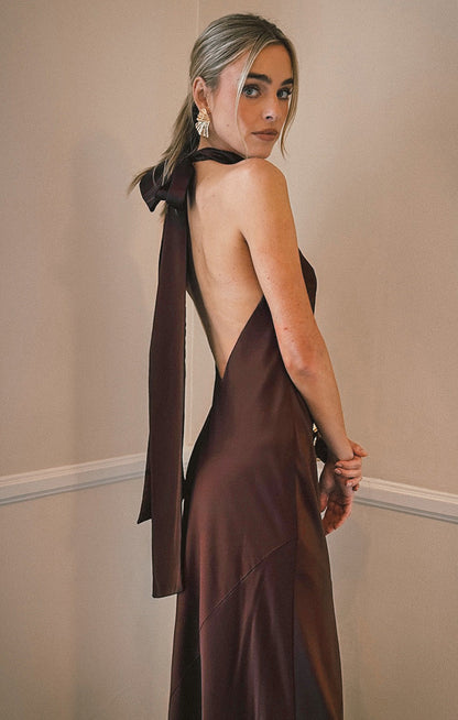 Lisa Maxi Dress ~ Chocolate Luxe Satin