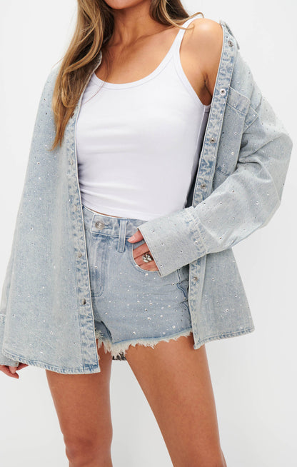Lincoln Shirt Jacket ~ Embellished Light Indigo