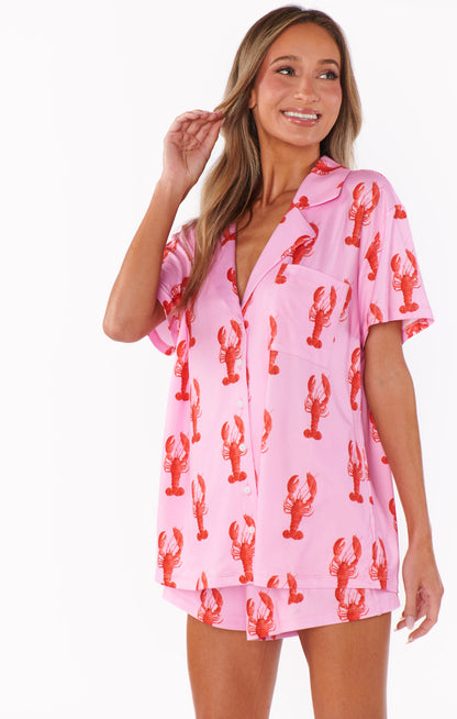 Sunday Morning PJ Set ~ Pink Lobster Jersey