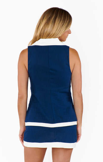 All Night Skort ~ Navy and White Linen