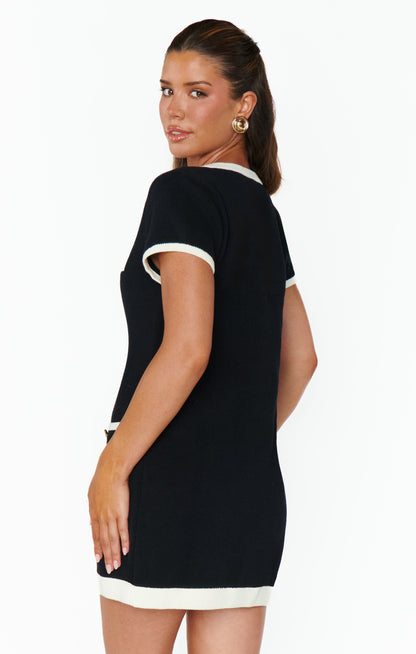Sofia Sweater Dress ~ Black and Cream Knit