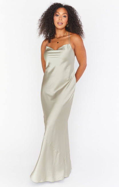 Tuscany Maxi Slip Dress ~ Moss Green Luxe Satin