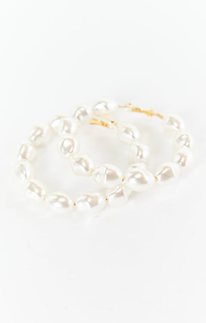ALV Jewels XL Pearl Hoop Earrings ~ Ivory & Gold