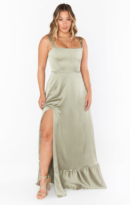 Clarissa Corset Dress ~ Moss Green Luxe Satin